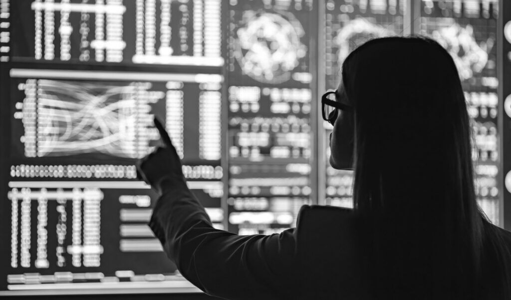 The businesswoman working with the sensor display